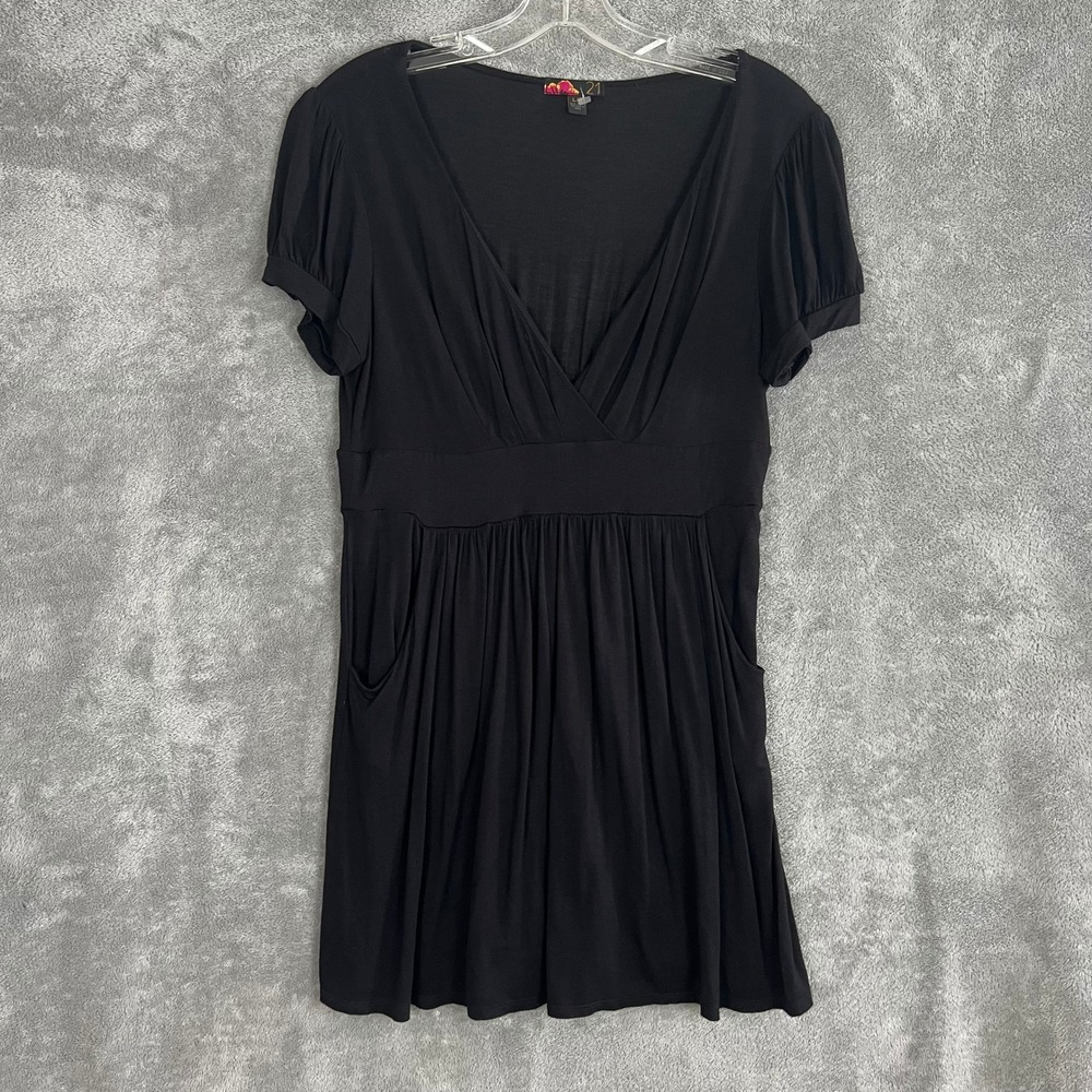 Vintage Y2K Forever 21 Babydoll Top Womens L Black Pockets Minimalist‎ Fairy